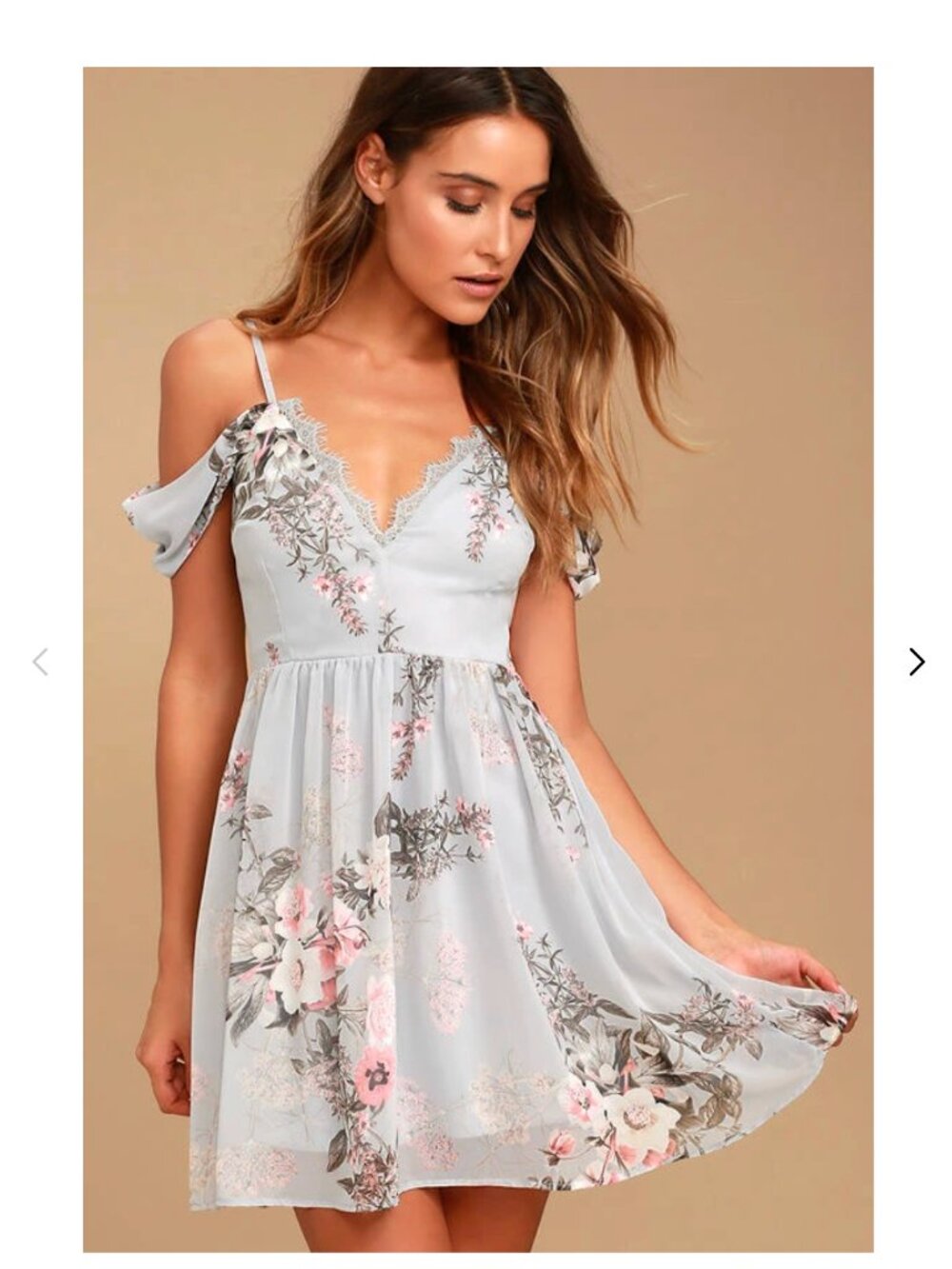 Lulus Dress Verona Light Blue Floral Print Off-the-Shoulder Lace Dress